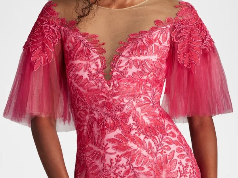 画像4:  Tadashi Shoji  タダシショージ　Ryn Embroidered Tulle Illusion Gown ピンク (4)