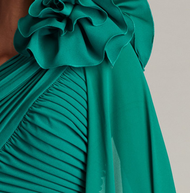 画像4: Tadashi Shoji  タダシショージ   Kamari Draped Rosette Shoulder Gown　グリーン (4)