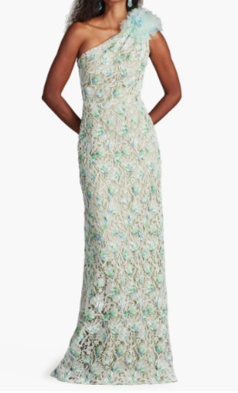 画像1: Tadashi Shoji  タダシショージ   Kahli 3D Floral Embroidered Gown  ホワイト、グリーン系 (1)