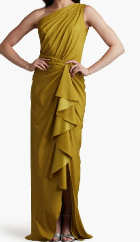 画像1: Tadashi Shoji タダシショージ  Lena ドレープワンショルダードレス　Fern (1)