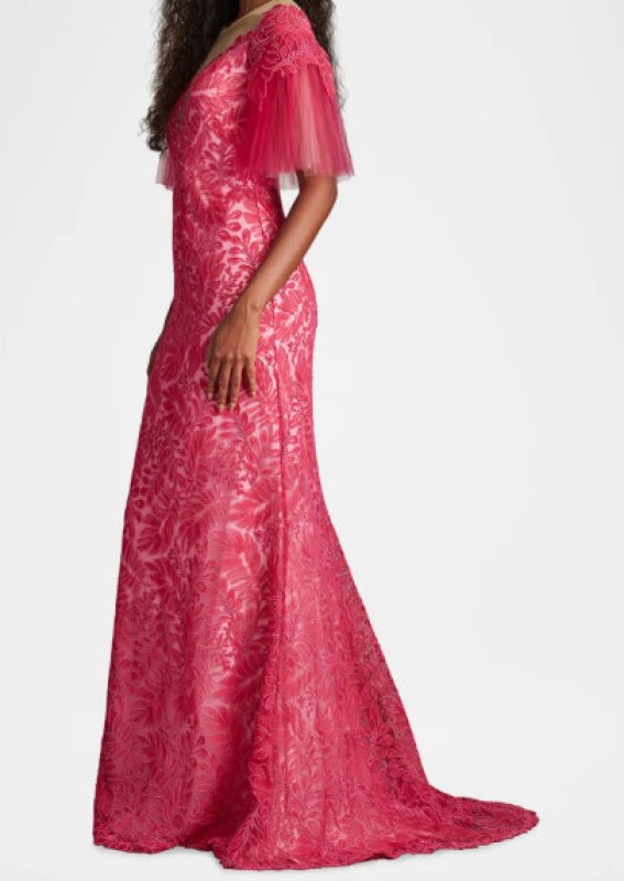 画像3:  Tadashi Shoji  タダシショージ　Ryn Embroidered Tulle Illusion Gown ピンク (3)