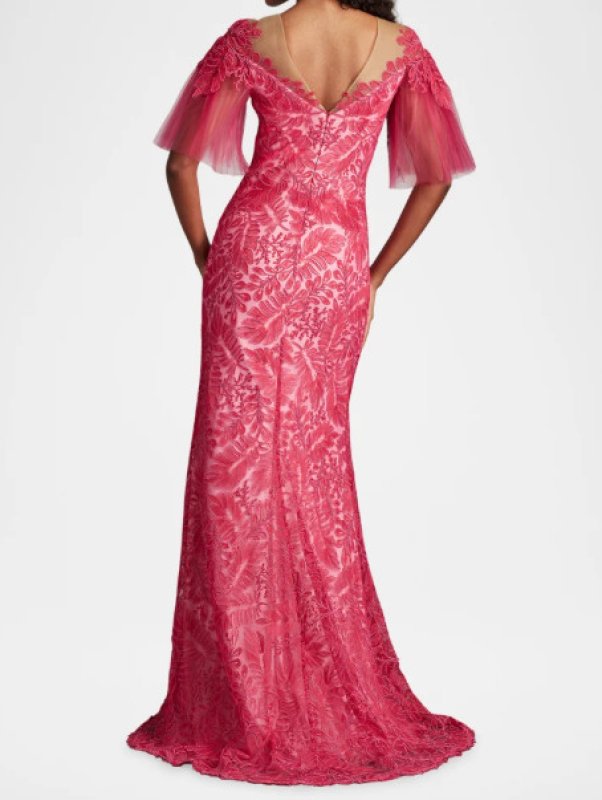 画像2:  Tadashi Shoji  タダシショージ　Ryn Embroidered Tulle Illusion Gown ピンク (2)