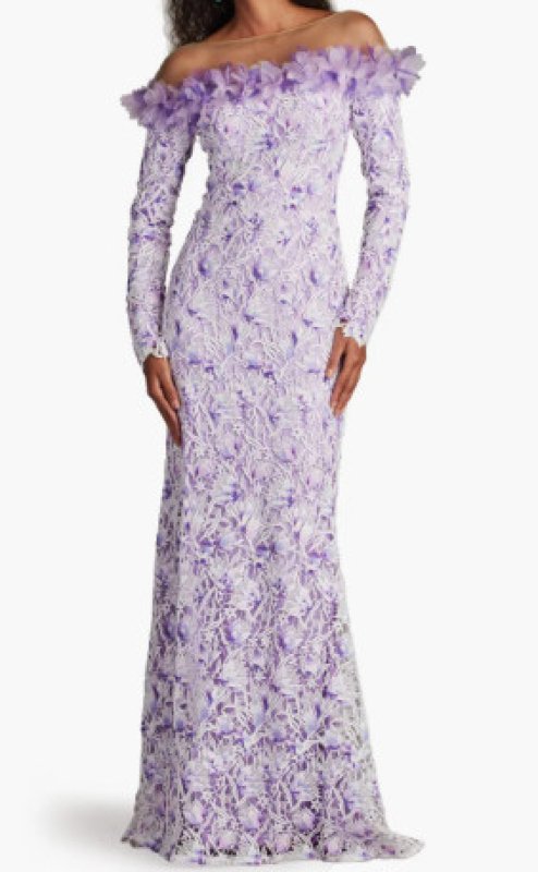 画像1: Tadashi Shoji  タダシショージ  Liora Embroidered Lace Gown  パープル系 (1)