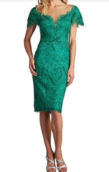 画像1: Tadashi Shoji  タダシショージ  Burgess Embroidered Lace Dress   グリーン系  (1)