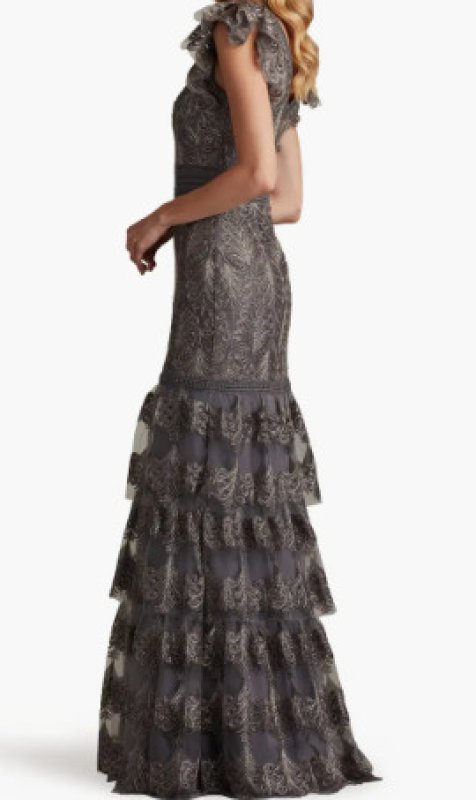 画像3: Tadashi Shoji タダシショージ  　Rhone Tiered Embroidered Tulle Gown　シルバー、グレー系 (3)