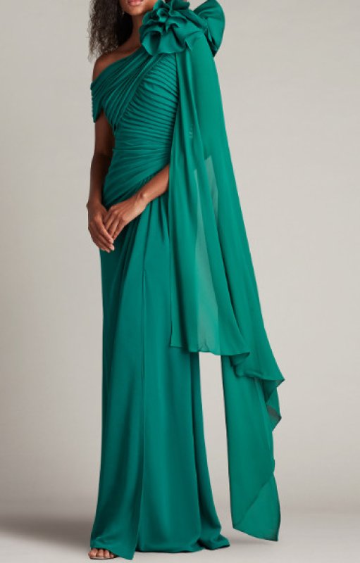 画像3: Tadashi Shoji  タダシショージ   Kamari Draped Rosette Shoulder Gown　グリーン (3)