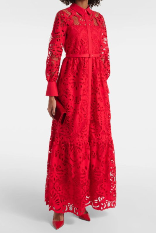 画像1: セール！Self Portrait　セルフポートレート　Red Cotton Lace Maxi Dress 03262 (1)