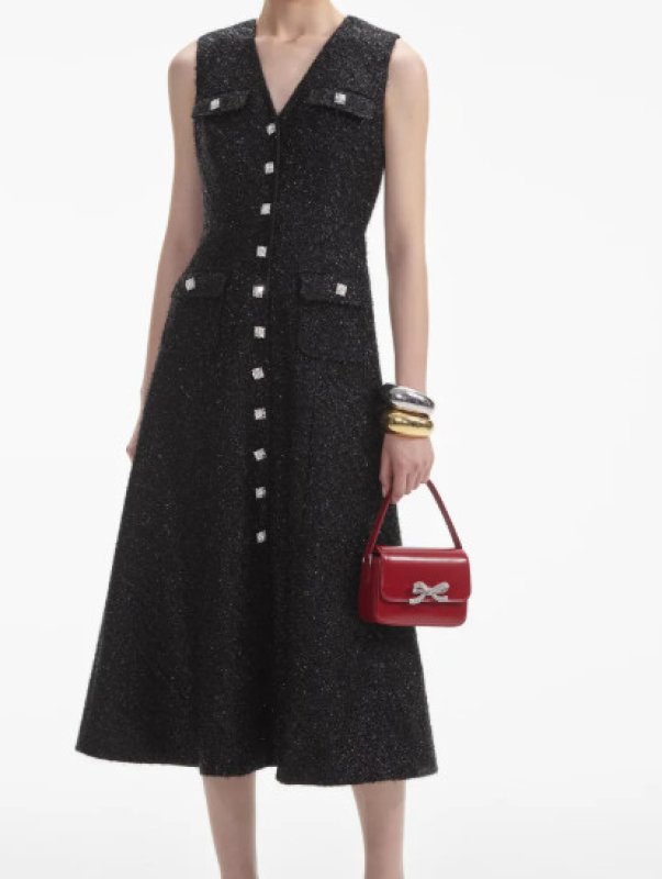 画像1: Self Portrait　セルフポートレート  Tinsel Boucle Buttoned Midi Dress (1)