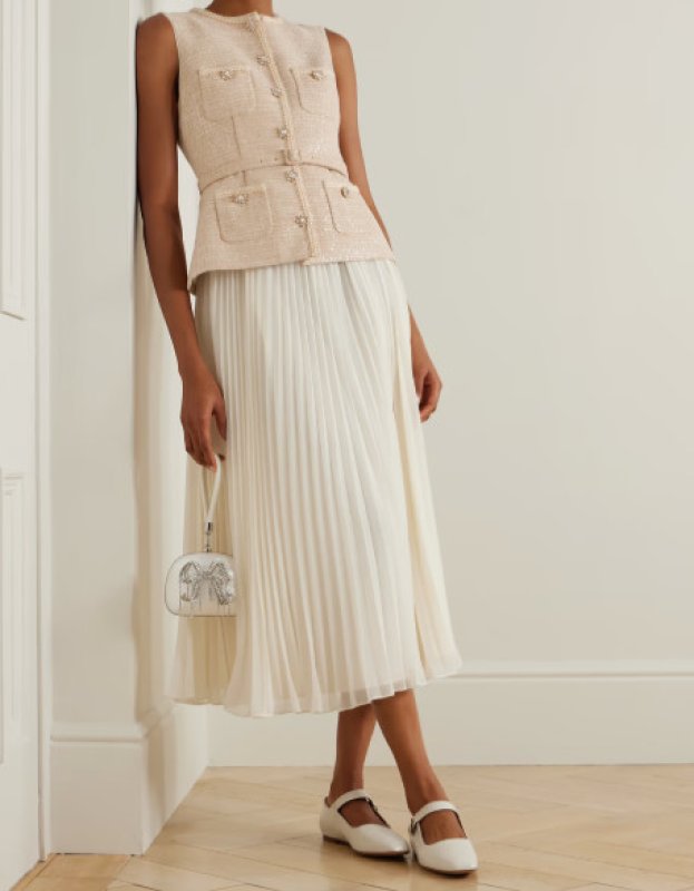 画像1: Self Portrait　セルフポートレート  sequined bouclé and pleated chiffon midi dress (1)