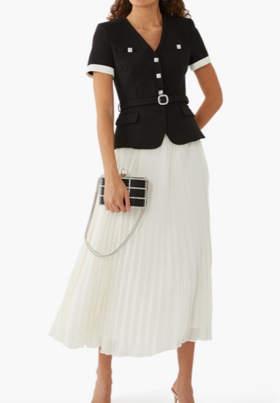 画像1: Self Portrait　セルフポートレート  Crepe Contrast Chiffon Midi Dress  07131 (1)