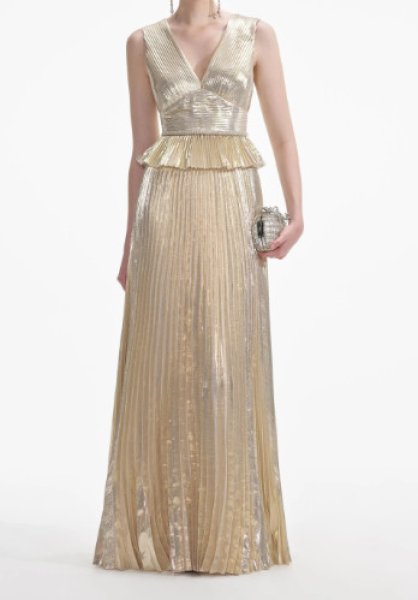 画像1: Self Portrait　セルフポートレート  Gold Metallic V-Neck Maxi Dress (1)