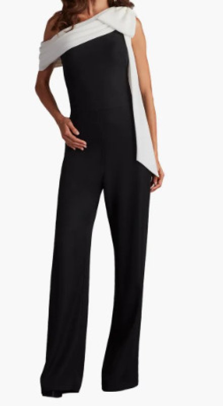 画像2: セール！【松本若菜さん着用】Tadashi Shoji タダシショージ   Sancia Bow-Shoulder ジャンプスーツ　ブラック、ホワイト  08061 (2)