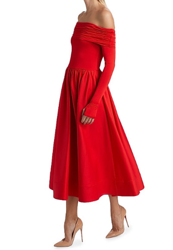 画像2: セール！【キャリープレストン着用】Alice + Olivia アリスアンドオリビア　Chara Off-the-Shoulder Dress  08221 (2)