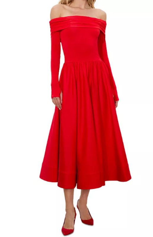 画像1: セール！【キャリープレストン着用】Alice + Olivia アリスアンドオリビア　Chara Off-the-Shoulder Dress  08221 (1)