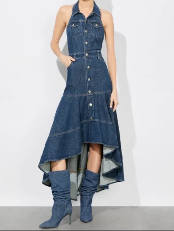 画像1: セール！Alice + Olivia アリスアンドオリビア　JUANA Denim Halter Dress  06181 (1)
