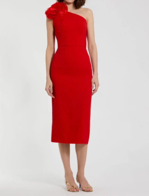 画像1: セール！Mac Duggal マックドゥガル　Crepe One Shoulder Midi Dress レッド (1)