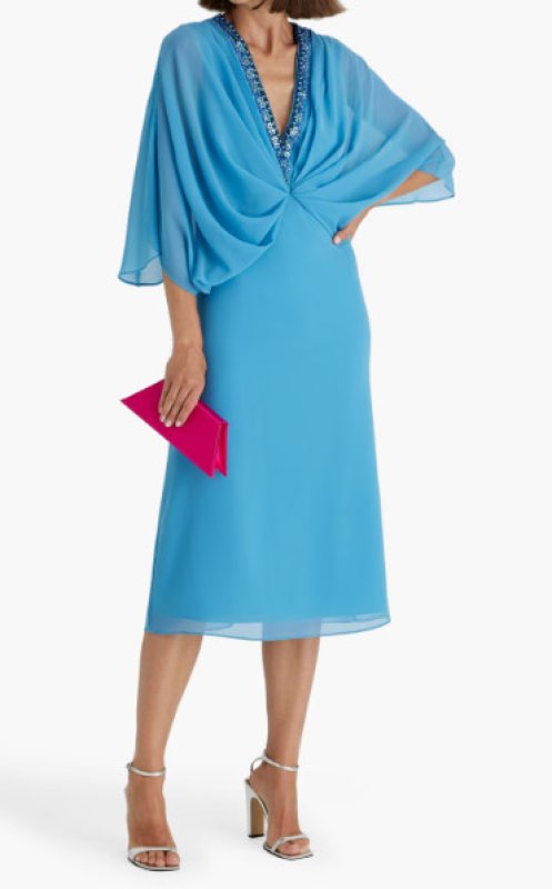 画像1: セール！Badgley Mischka 　ビジューネックシフォンドレス (1)