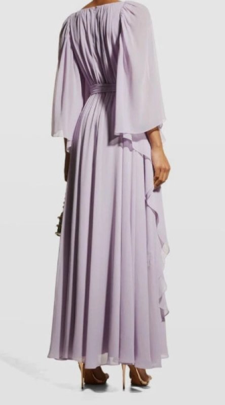 画像2: セール！Badgley Mischka  Square-Neck Belted Flowy Gown  パープル系 (2)