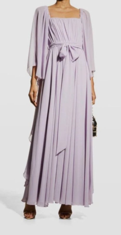 画像1: セール！Badgley Mischka  Square-Neck Belted Flowy Gown  パープル系 (1)