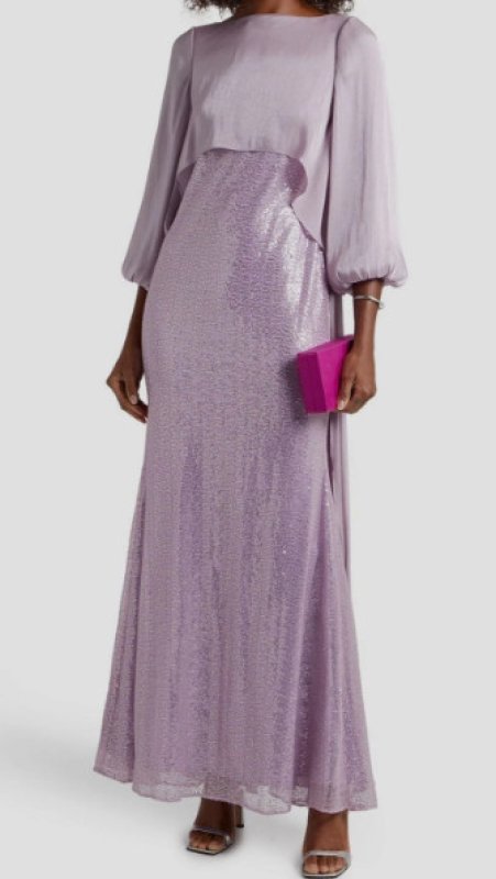 画像1: セール！Badgley Mischka　ジョーゼット＆スパンコールロングドレス (1)