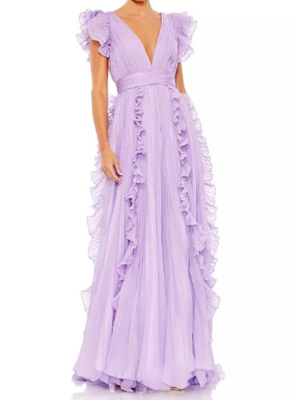 画像1: Mac Duggal マックドゥガル　Pleated Ruffle Cap Sleeve Flowy A Line Gown ライラック   (1)