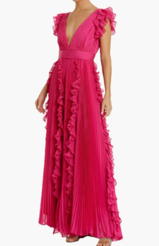 画像1: Mac Duggal マックドゥガル　Pleated Ruffle Cap Sleeve Flowy A Line Gown フューシャ (1)