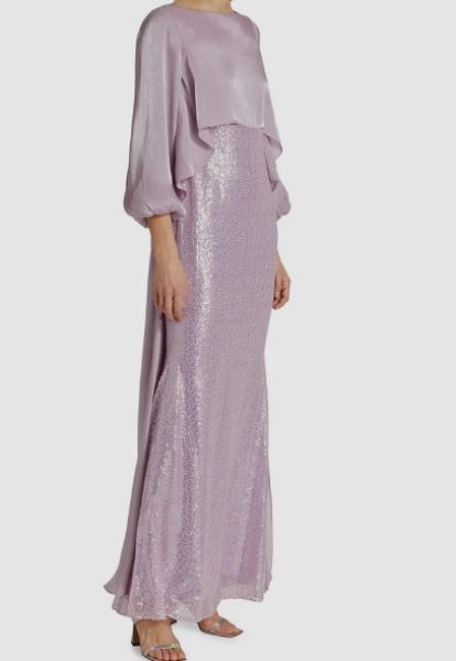 画像2: セール！Badgley Mischka　ジョーゼット＆スパンコールロングドレス (2)