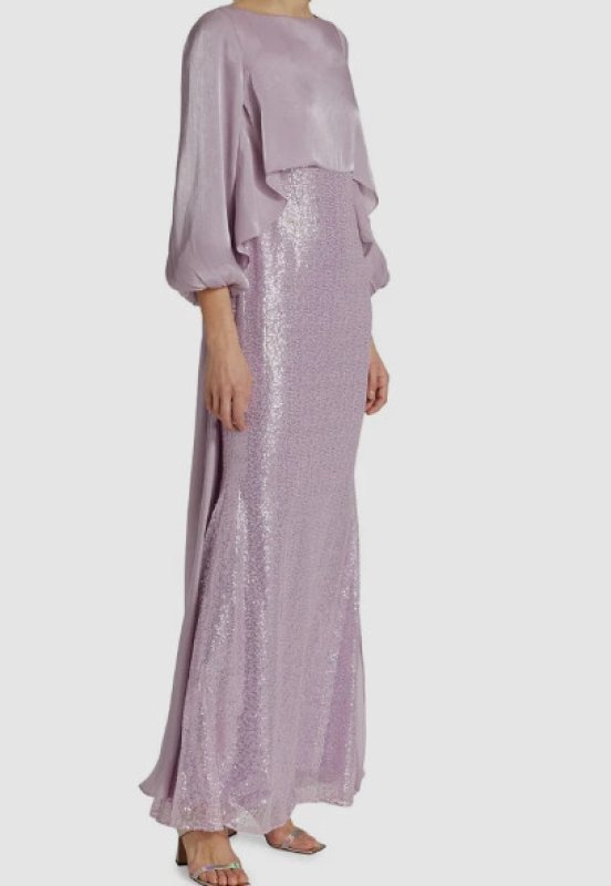 画像2: セール！Badgley Mischka　ジョーゼット＆スパンコールロングドレス (2)