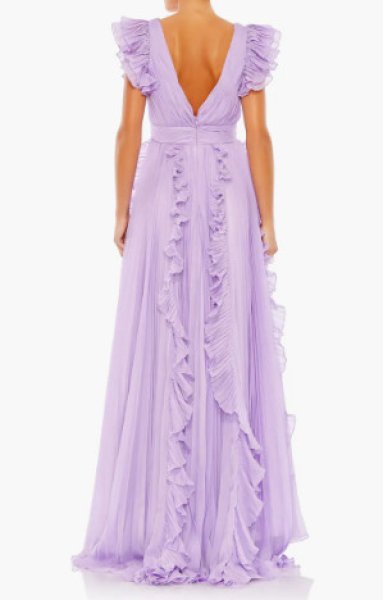 画像2: Mac Duggal マックドゥガル　Pleated Ruffle Cap Sleeve Flowy A Line Gown ライラック   (2)