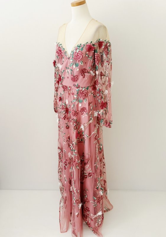 画像5:  セール！Marchesa Notte マルケッサノッテ　花柄刺繍チュールロングドレス  05044 (5)