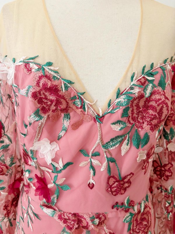 画像7:  セール！Marchesa Notte マルケッサノッテ　花柄刺繍チュールロングドレス  05044 (7)