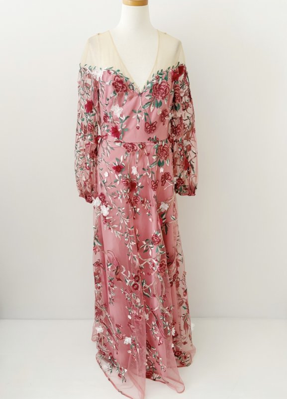 画像4:  セール！Marchesa Notte マルケッサノッテ　花柄刺繍チュールロングドレス  05044 (4)