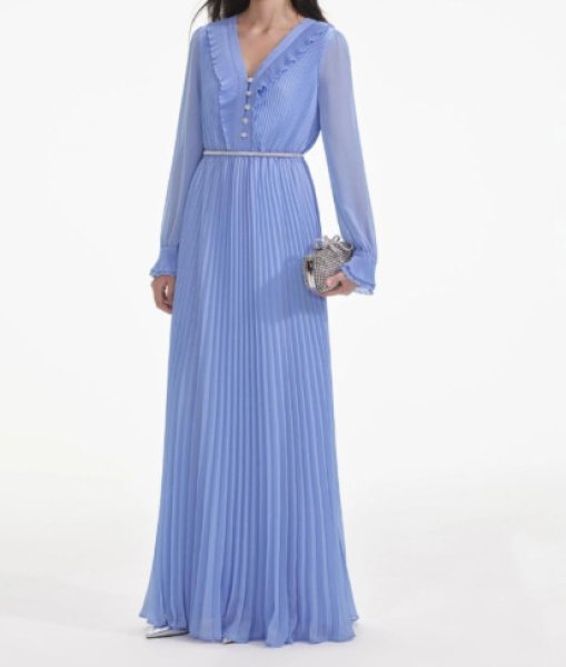 画像1: セール！Self Portrait　セルフポートレート  Blue Chiffon Maxi Dress (1)