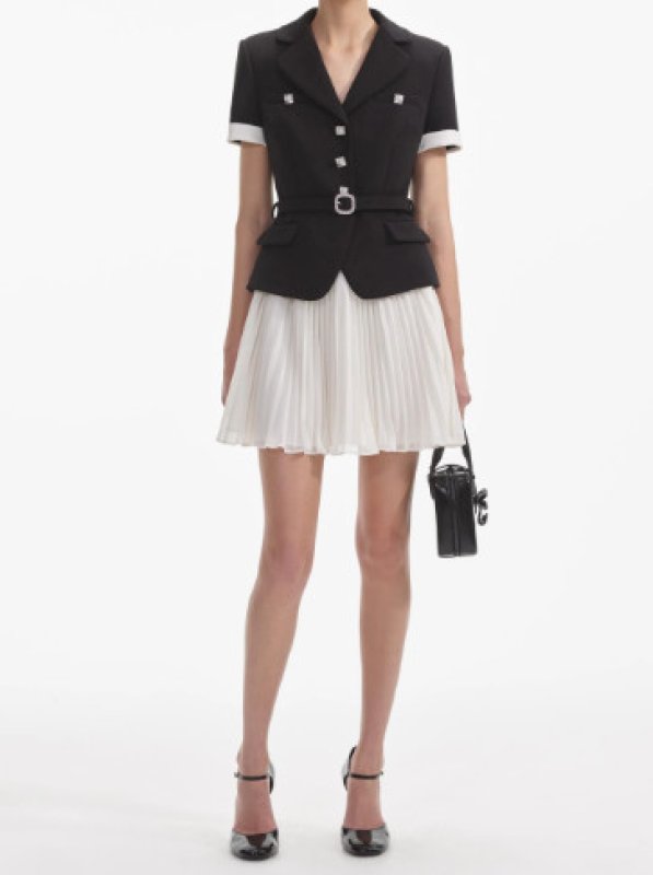 画像1: Self Portrait　セルフポートレート  Crepe Contrast Chiffon Mini Dress (1)