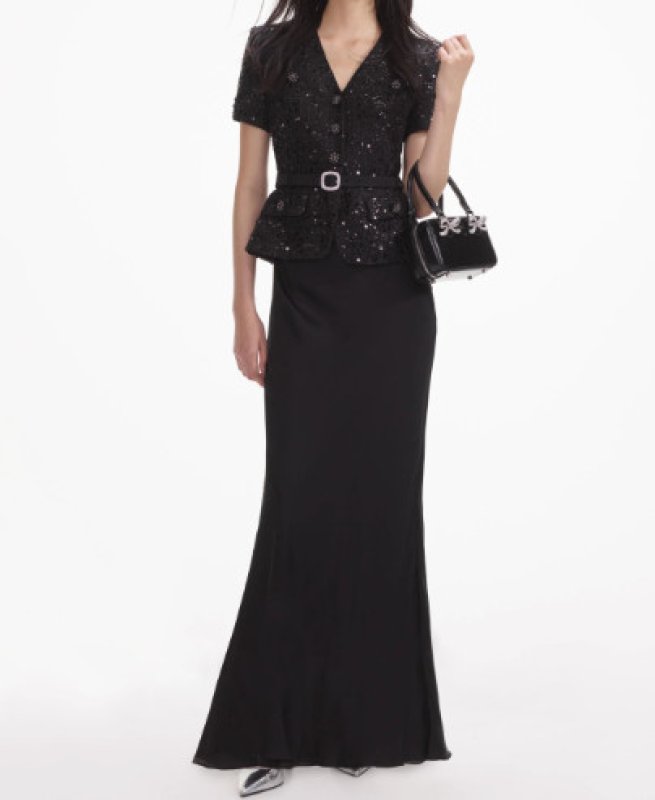 画像1: Self Portrait　セルフポートレート  Black Sequin Boucle Maxi Dress (1)