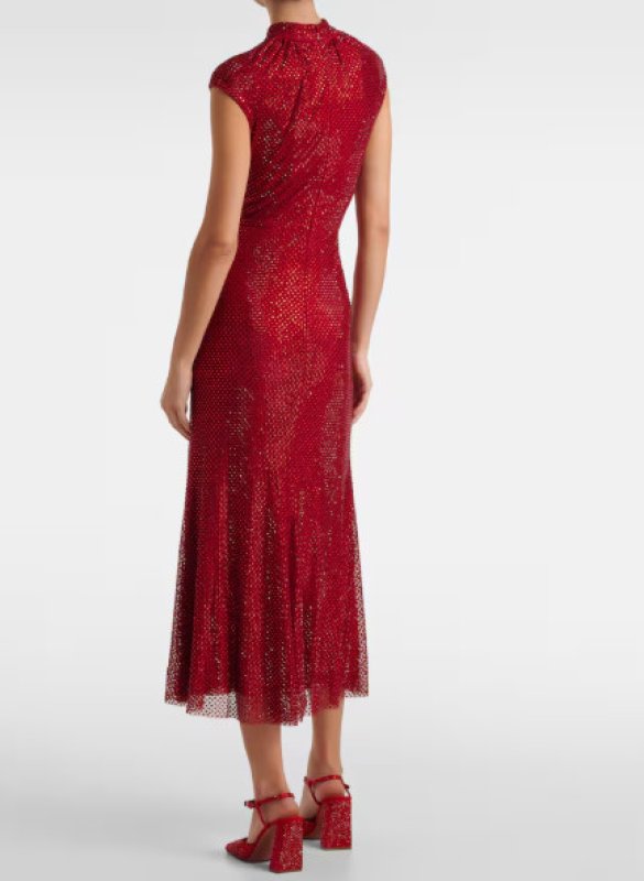 画像2: Self Portrait　セルフポートレート   Red Rhinestone Fishnet Midi Dress (2)