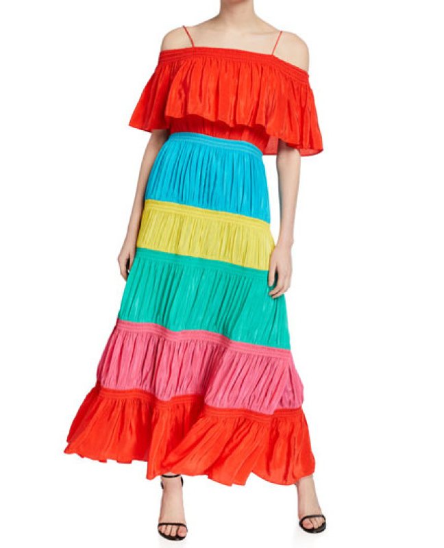 画像1: セール！Alice + Olivia アリスアンドオリビア　  Kia Colorblock Smocked  Dress  07102 (1)