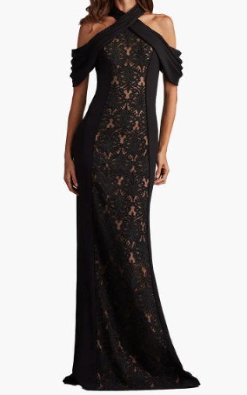 画像1: Tadashi Shoji タダシショージ  　Kato オフショルダーホルタードレス　ブラック (1)