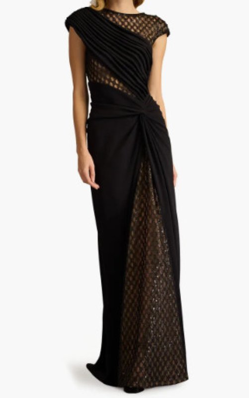 画像1: Tadashi Shoji タダシショージ   Jetta Peek-A-Boo Illusion Gown  ブラック (1)