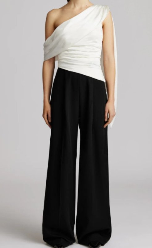 画像1: セール！ZAC POSEN  ワンショルダードレープジャンプスーツ  08063 (1)