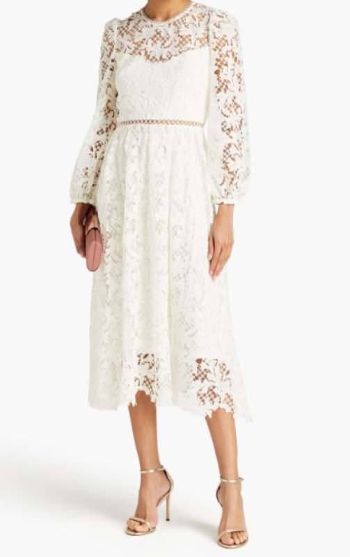 画像1: セール！ML Monique Lhuillier モニークルイリエ   ギュピールレースミディドレス   (1)