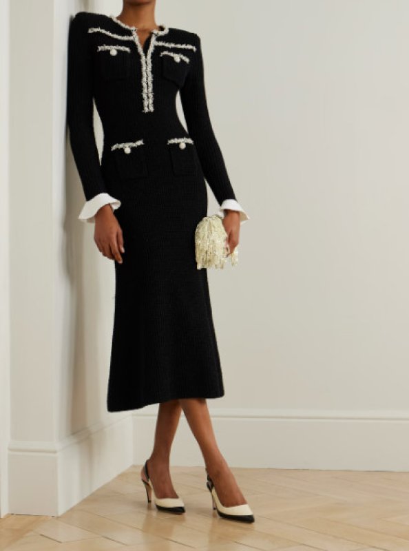 画像1: セール！Self Portrait　セルフポートレート　Beaded waffle-knit midi dress (1)