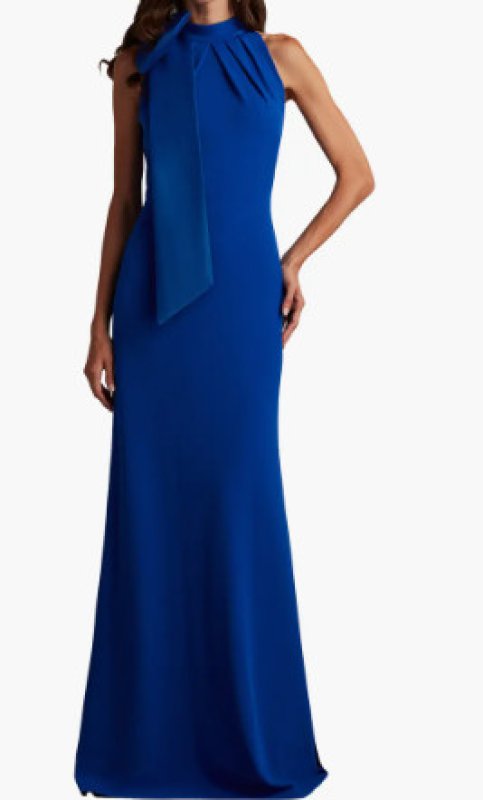 画像1: Tadashi Shoji  タダシショージ   　SIMS SHOULDER BOW HALTER GOWN　ブルー  01113 (1)