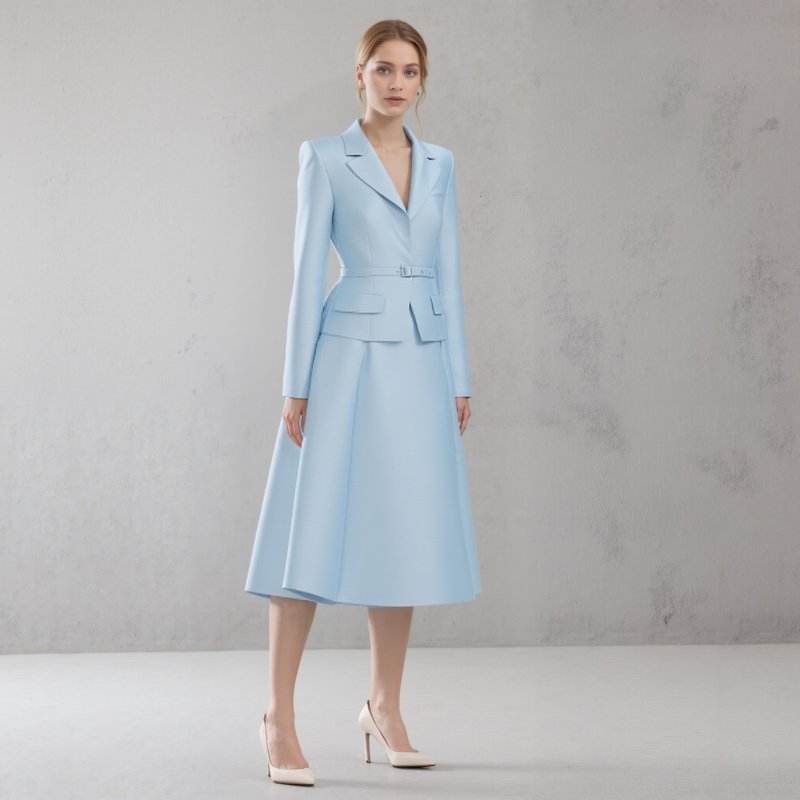 画像6: 即発！Self Portrait　セルフポートレート Tailored taffeta midi dress　ブルー  11081 (6)