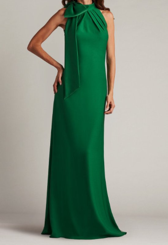 画像1: Tadashi Shoji  タダシショージ   　SIMS SHOULDER BOW HALTER GOWN　グリーン  01113 (1)