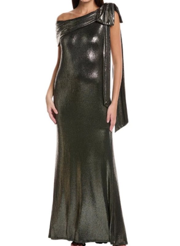 画像1: セール！【ドラマ使用】Tadashi Shoji タダシショージ  Metal­lic One-Shoul­der Liq­uid Jer­sey Gown   (1)