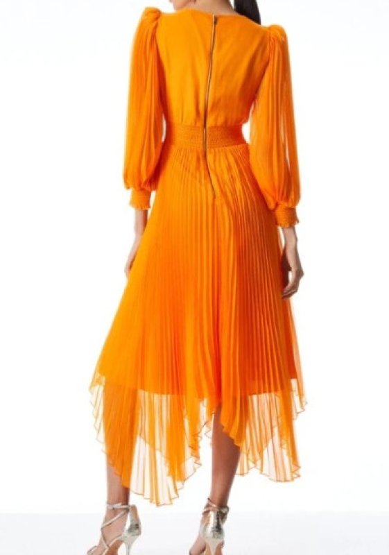 画像2: 【Morgan Radford愛用】Alice + Olivia アリスアンドオリビア　 Sion Sunburst Pleated Dress オレンジ系  08181 (2)