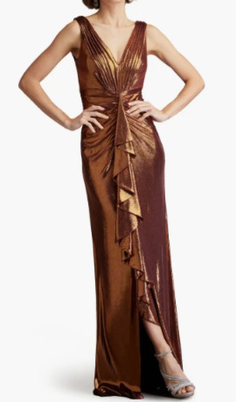 画像1: セール！【ドラマ使用】Tadashi Shoji タダシショージ  Vox Metallic Waterfall Drape Gown ブラウン系  08242 (1)