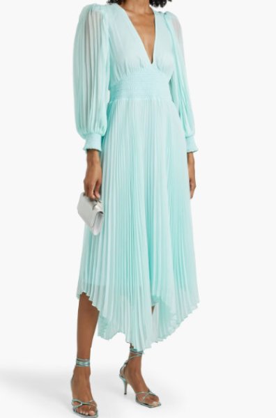 画像1: Alice + Olivia アリスアンドオリビア　 Sion Sunburst Pleated Dress スカイブルー系 (1)