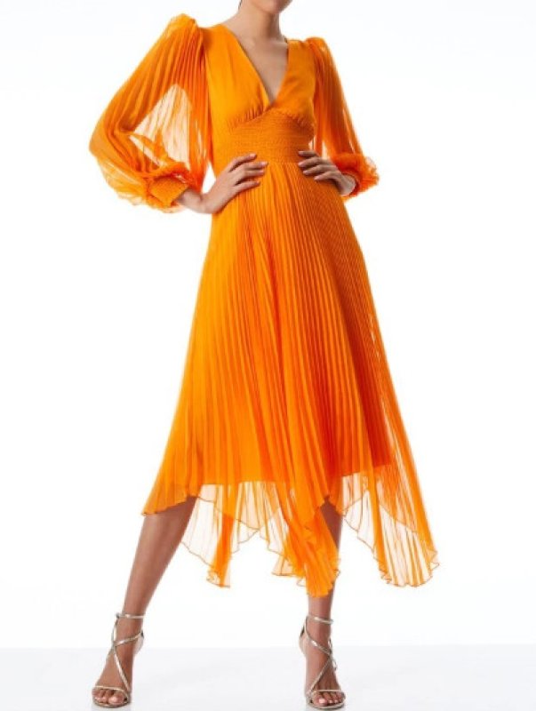 画像1: 【Morgan Radford愛用】Alice + Olivia アリスアンドオリビア　 Sion Sunburst Pleated Dress オレンジ系  08181 (1)